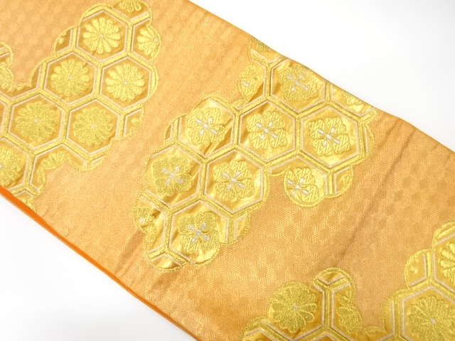 JAPANESE KIMONO / ANTIQUE FUKURO OBI / SILK / WOVEN FLORAL KIKKO